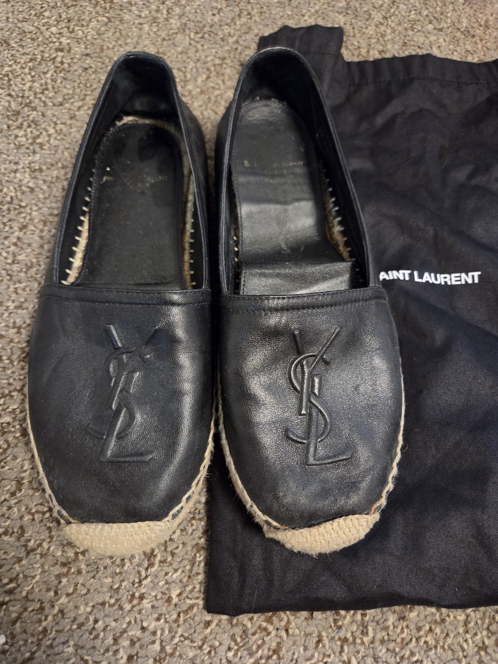 Authentic YSL Saint Laurent
embossed-logo leather espadrilles
 6.5
